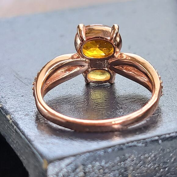 Elegant Rose Gold Plated Simulated Citrine Ring, Size 7 - Picture 6 of 9